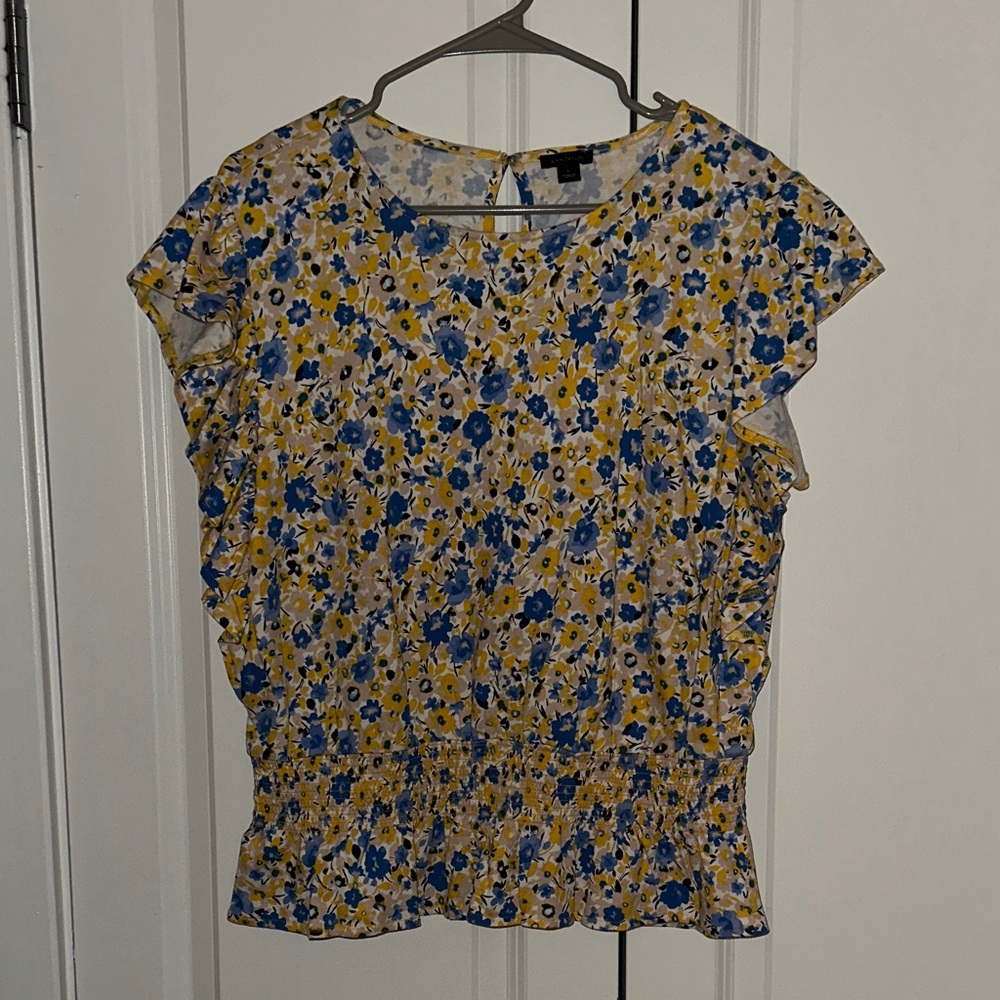 Ann Taylor Blue and Yellow Floral Blouse